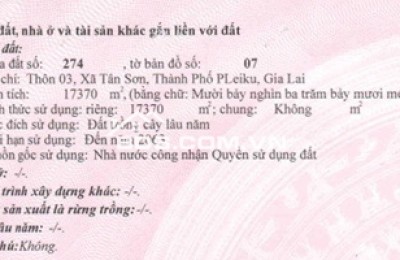  CHÍNH CHỦ CẦN BÁN THỬA ĐẤT TÂN SƠN – GIA LAI